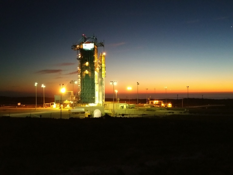 SMAP on the launch pad with the gantry